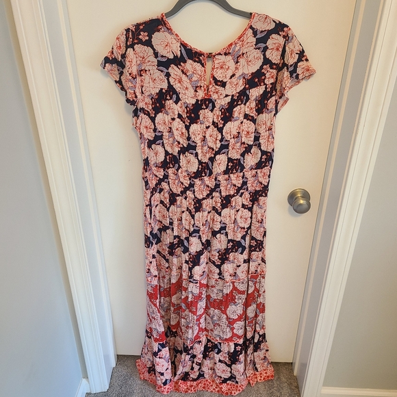 Knox Rose Women's Size Large Bohemian BoHo Tiered Floral Maxi Long Dress - Picture 9 of 13